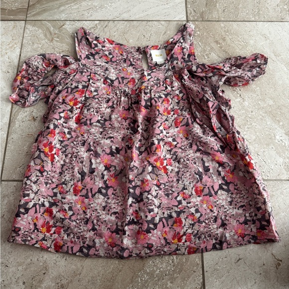 MAEVE Anthropologie Womens TOP Short Cold Shoulder Sleeve PINK Gray Size M - Picture 2 of 3